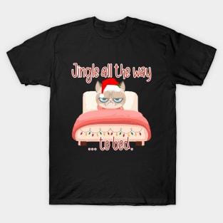 Disgusted Cat Christmas in bed T-Shirt